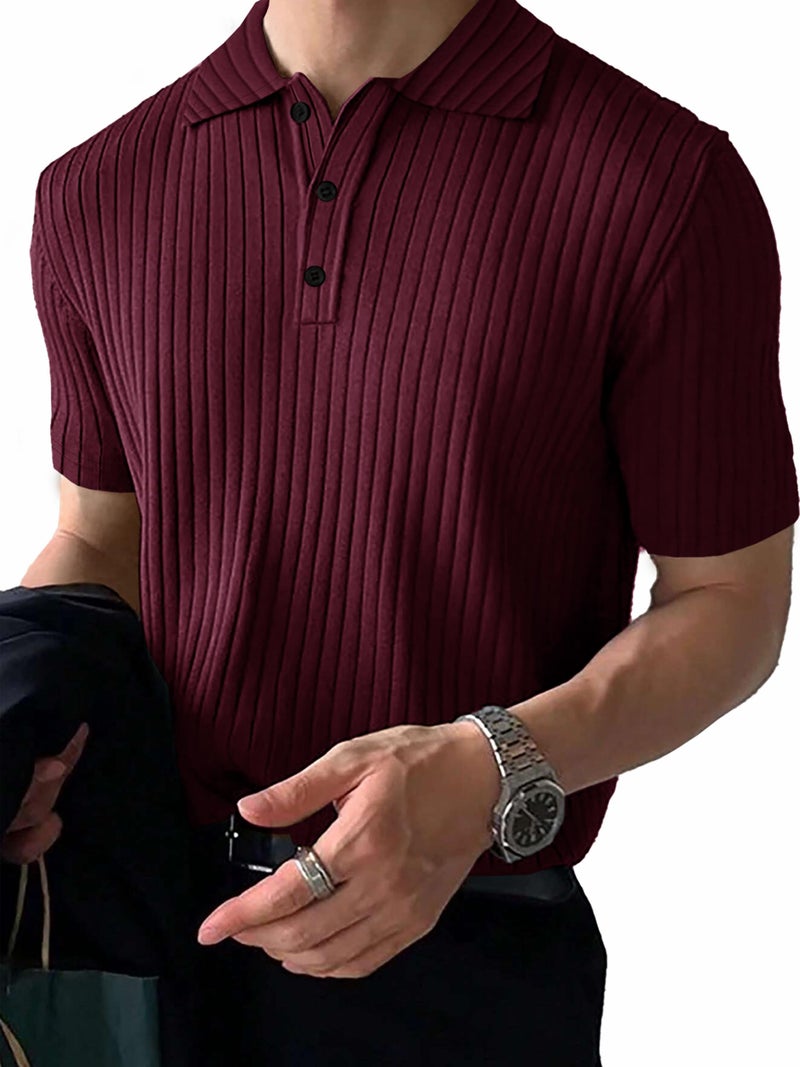 Noble Monk Solid Polo Neck Tshirt | Collar Tshirts | Half Sleeves | Plain-Regular Fit Textured Tshirt for Man Wine Melange - Image 4