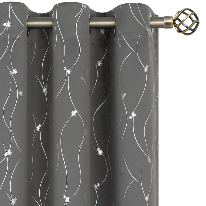 BLACKOUT CURTAINS 84 INCH LENGTH 2 PANELS SET GROMMET THERMAL INSULATED ROOM DARKENING WINDOW CURTAINS WITH WAVE LINE AND DOTS PRINTED FOR BEDROOM 42 X 84 INCH DARK GREY