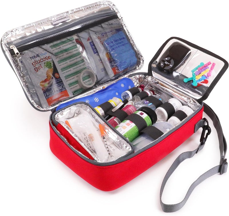 USA Gear USA GEAR Diabetes Travel Case for Diabetes Care Supplies Fits Insulin Syringes, Blood Sugar Monitor, Glucose Tablets - Highly Visible Diabetic Medication Organizer with Insulated Interior (Bag Only)