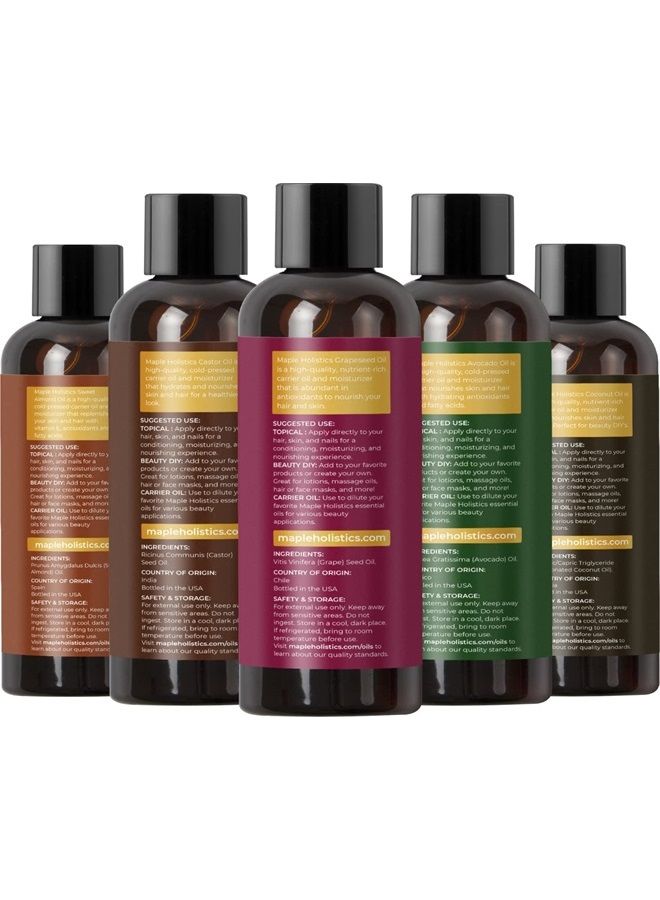 Maple Holistics Pure Carrier Oils for Essential Oils - DIY Skin Care Set with Hair Oils Skin Oils for Body Care Moisturizers for Face and Body plus Nail Care - Anti Aging Skin Care DIY Beauty Products Carrier Oil Set - Image 1