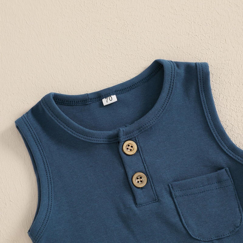 CIYCUIT 2Pcs Baby Boy Summer Clothes Infant Toddler Solid Color Sleeveless Tank Tops Shorts Set Blue 12-18 Months - Image 5