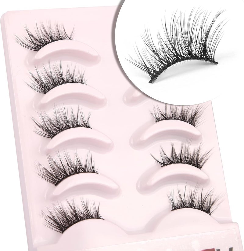 aupalada False Eyelashes Natural Look Wispy Cat Eye Lashes 3D Half Fluffy Lashes 5 Pairs Sets Pack - Image 1