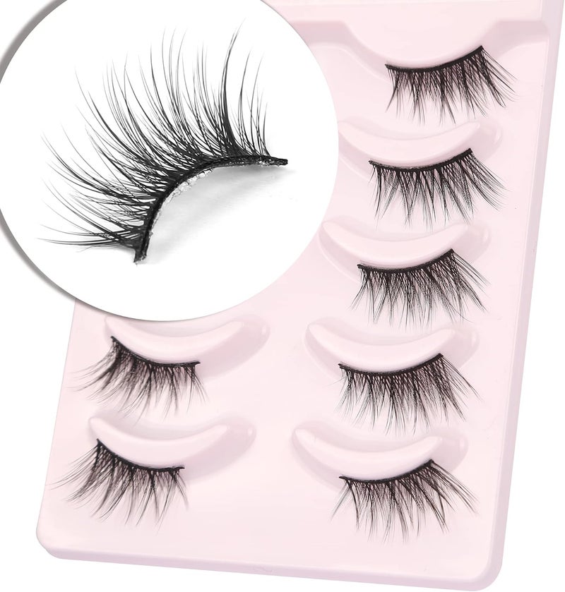 aupalada False Eyelashes Natural Look Wispy Cat Eye Lashes 3D Half Fluffy Lashes 5 Pairs Sets Pack - Image 4