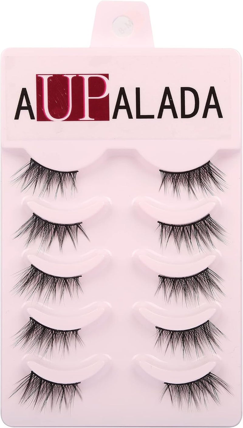 aupalada False Eyelashes Natural Look Wispy Cat Eye Lashes 3D Half Fluffy Lashes 5 Pairs Sets Pack - Image 3