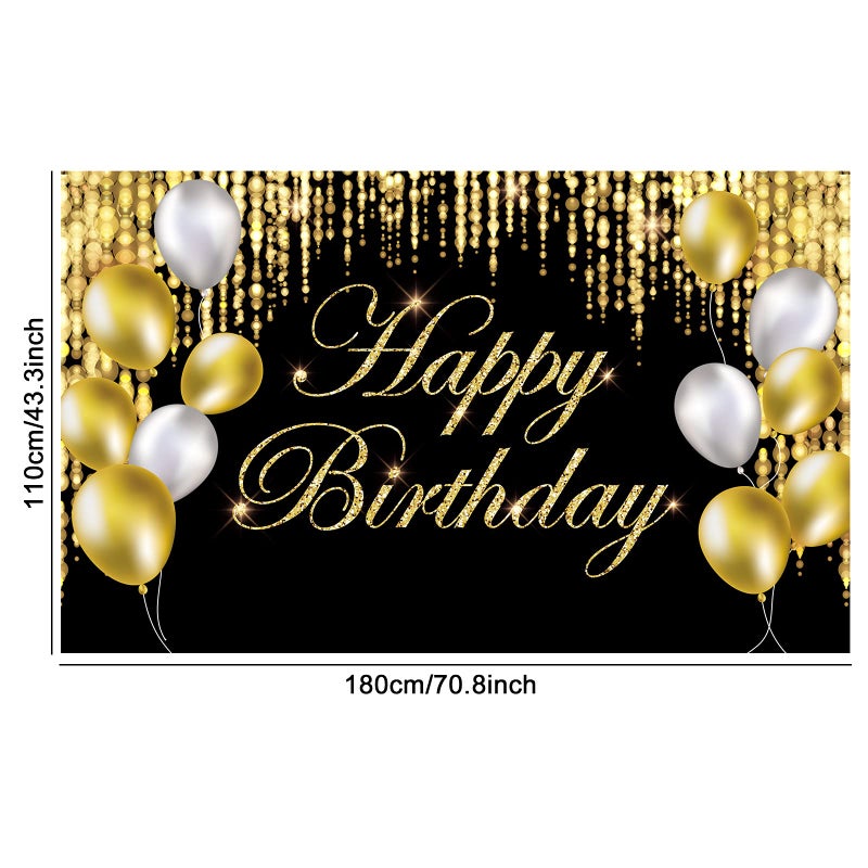 Tevxj Black Gold Happy Birthday Banner Backdrop Large Yard Sign backgroud It's My Birthday Backdrop Baby Shower Party Indoor Outdoor Car Decoration Supplies for Men Women Boys Girls - Image 2