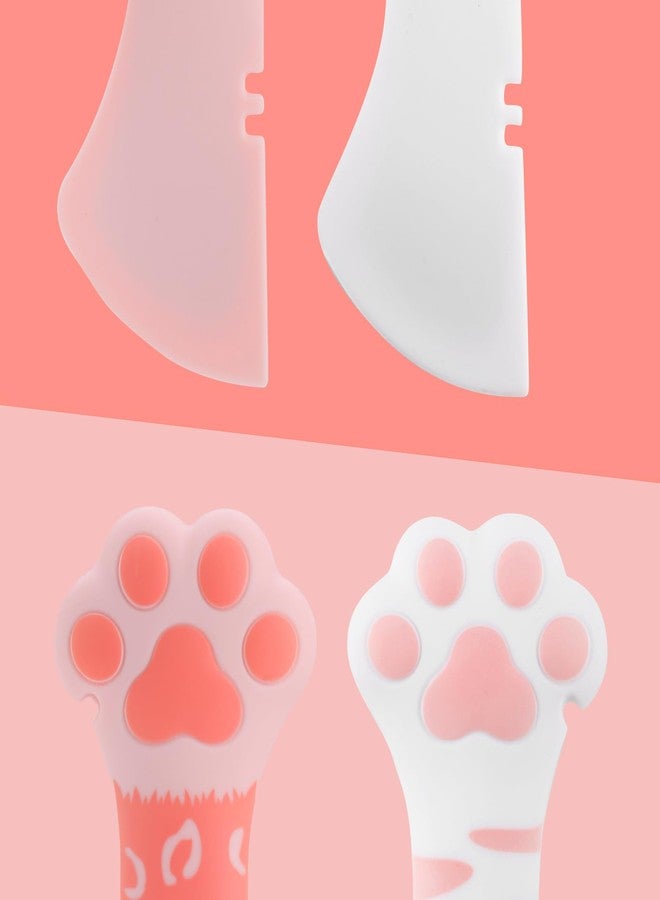 lasuroa 2pcs Cat Dog Food Spoon, Silicone Paw Spoon for Wet Food Versatile Pet Spatula Cute Shape Mixing Spoons Can Opener Mini Treat Dispenser for Cat Dog Supplies (Pink & White) - Image 4