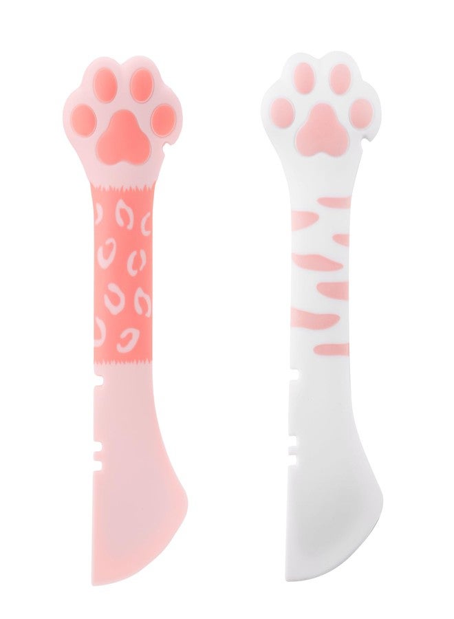 lasuroa 2pcs Cat Dog Food Spoon, Silicone Paw Spoon for Wet Food Versatile Pet Spatula Cute Shape Mixing Spoons Can Opener Mini Treat Dispenser for Cat Dog Supplies (Pink & White) - Image 1