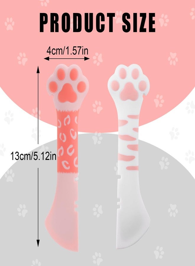 lasuroa 2pcs Cat Dog Food Spoon, Silicone Paw Spoon for Wet Food Versatile Pet Spatula Cute Shape Mixing Spoons Can Opener Mini Treat Dispenser for Cat Dog Supplies (Pink & White) - Image 2