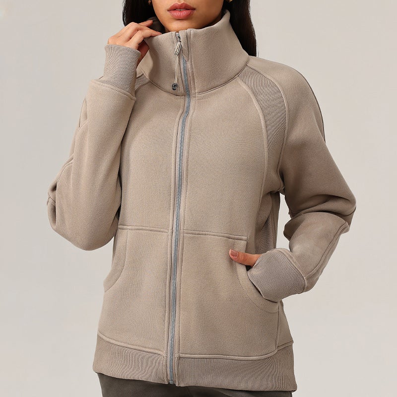 Thickened Fleece Hoodie Womens Warm Yoga Jacket Autumn Winter River color 