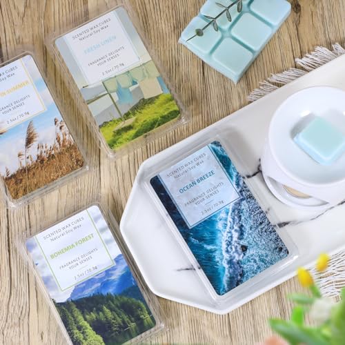STRN Scented Wax Melts Wax Cubes Long Lasting Strong Scent, Soy Wax Cubes for Warmer Jelly Wax Melts Set, Ocean Breeze, Fresh Linen, Bohemia Forest, Summer Wind (4 x 2.5oz) - Image 3