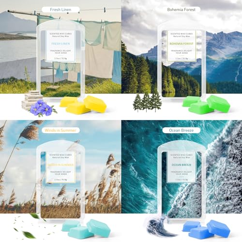 STRN Scented Wax Melts Wax Cubes Long Lasting Strong Scent, Soy Wax Cubes for Warmer Jelly Wax Melts Set, Ocean Breeze, Fresh Linen, Bohemia Forest, Summer Wind (4 x 2.5oz) - Image 2