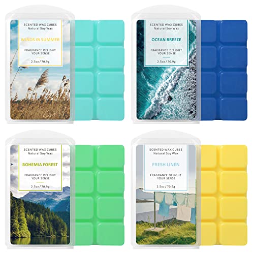 STRN Scented Wax Melts Wax Cubes Long Lasting Strong Scent, Soy Wax Cubes for Warmer Jelly Wax Melts Set, Ocean Breeze, Fresh Linen, Bohemia Forest, Summer Wind (4 x 2.5oz) - Image 1