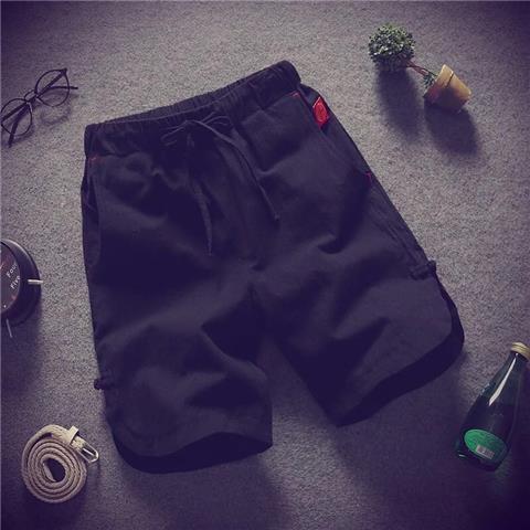 Fashionable Brand Linen Shorts Mens Summer Thin Five-point Pants Fashionable Loose Beach Pants Sports Breathable Casual Pants Black  - Image 1
