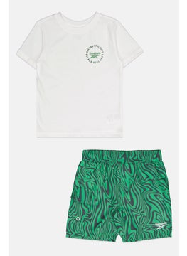 Reebok Kids Boy 2 Pcs Graphic Print T-Shirt And Shorts Set, White/Green  - Image 1