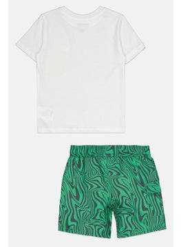 Reebok Kids Boy 2 Pcs Graphic Print T-Shirt And Shorts Set, White/Green  - Image 2