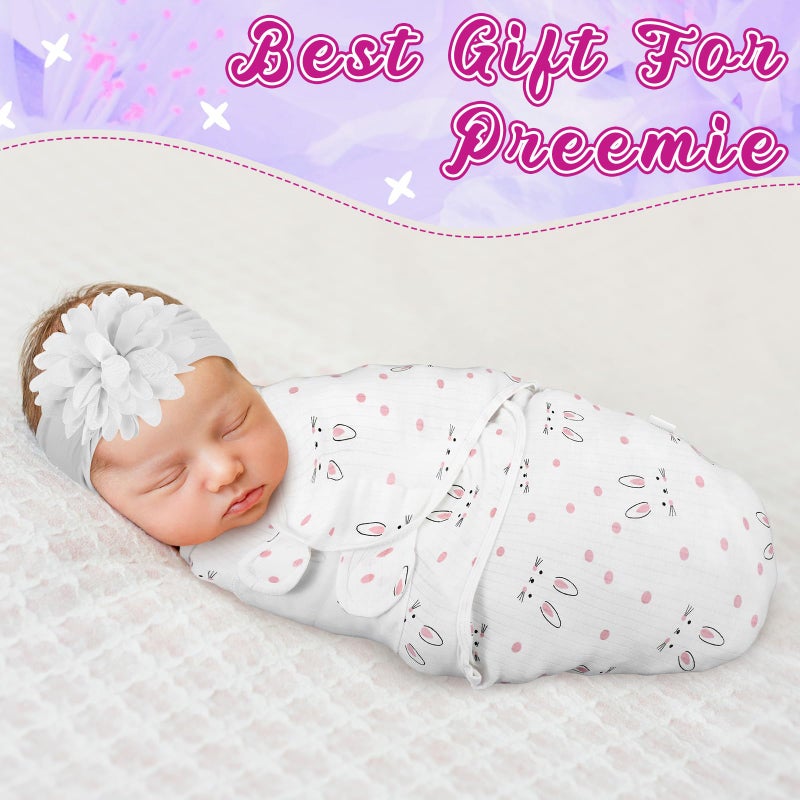 Bunnycool 4 Pack Newborn Preemie Swaddle with Headband Set Premature Swaddle Blanket Baby Clothes for Nicu Newborn Boys Girls(Preemie,Flower Style) - Image 5