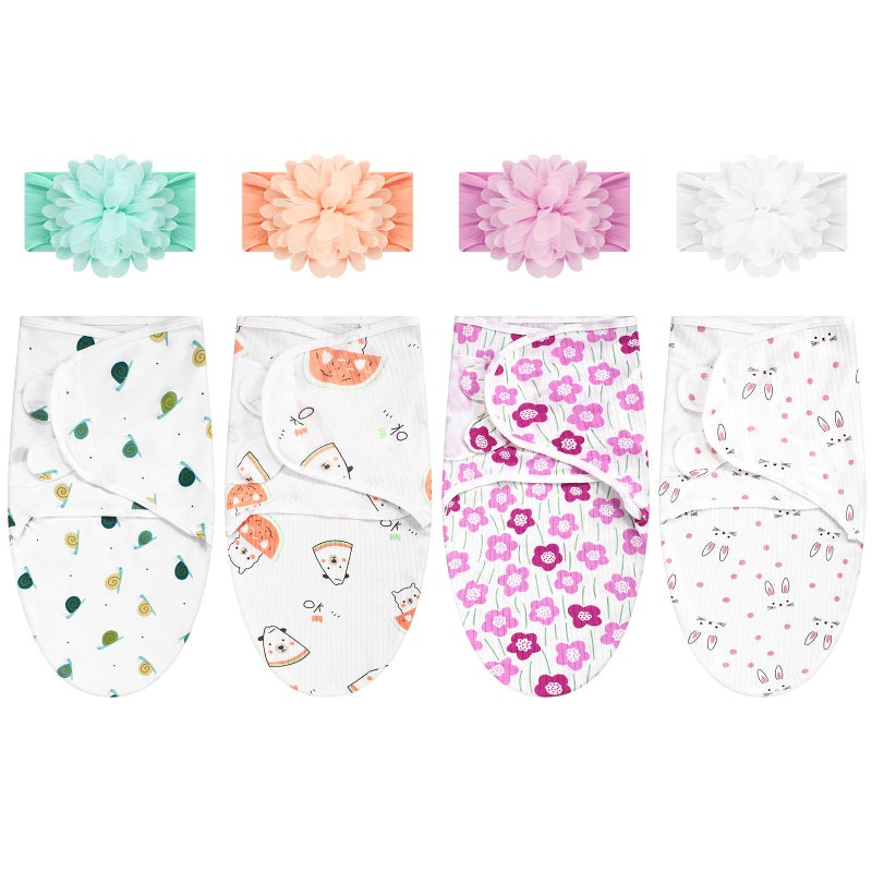 Bunnycool 4 Pack Newborn Preemie Swaddle with Headband Set Premature Swaddle Blanket Baby Clothes for Nicu Newborn Boys Girls(Preemie,Flower Style) - Image 1