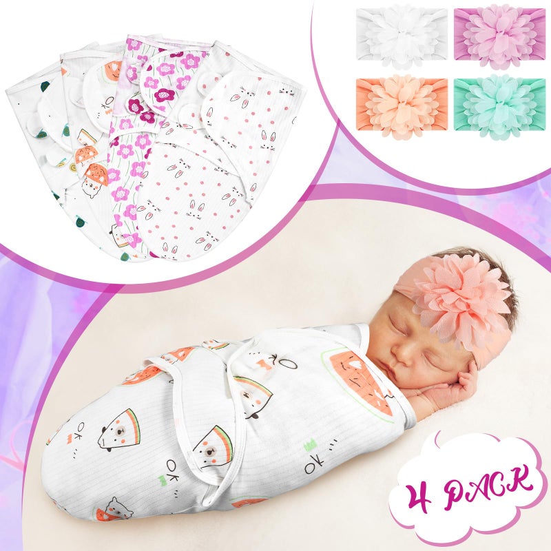 Bunnycool 4 Pack Newborn Preemie Swaddle with Headband Set Premature Swaddle Blanket Baby Clothes for Nicu Newborn Boys Girls(Preemie,Flower Style) - Image 3