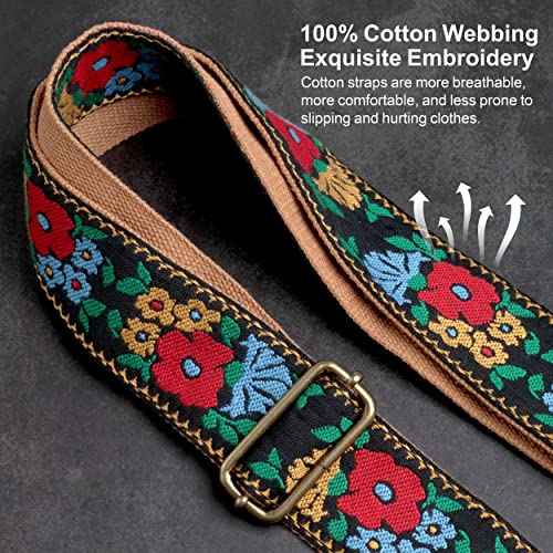 Nefelibata Purse Strap-2"Crazy Horse Leather Wide Shoulder Strap Adjustable Replacement,Retro Jacquard Embroidery Multi-pattern Crossbody Bag Straps for Handbag,Crossbody Bags,Shoulder Bags(Flower embroidery) - Image 4