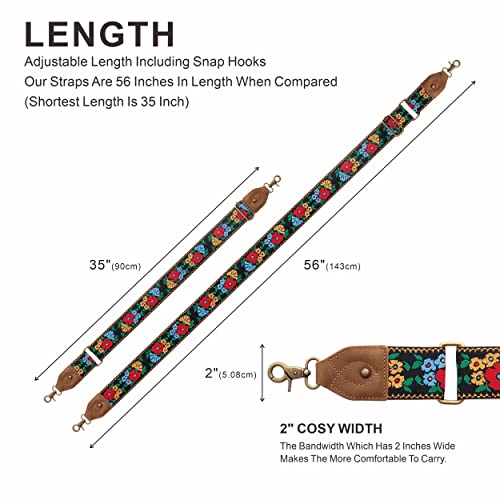 Nefelibata Purse Strap-2"Crazy Horse Leather Wide Shoulder Strap Adjustable Replacement,Retro Jacquard Embroidery Multi-pattern Crossbody Bag Straps for Handbag,Crossbody Bags,Shoulder Bags(Flower embroidery) - Image 5