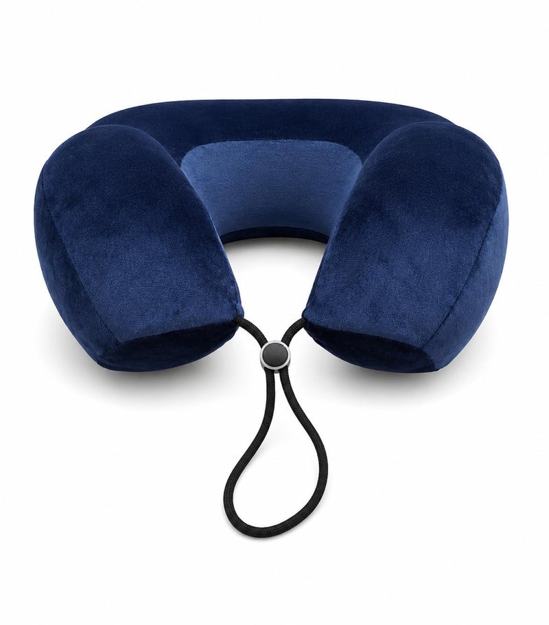Travel Neck Pillow, Memory Foam Neck Pillow with Removable Washable Premium Velvet Cover for Easy Cleaning (Navy) - Image 3