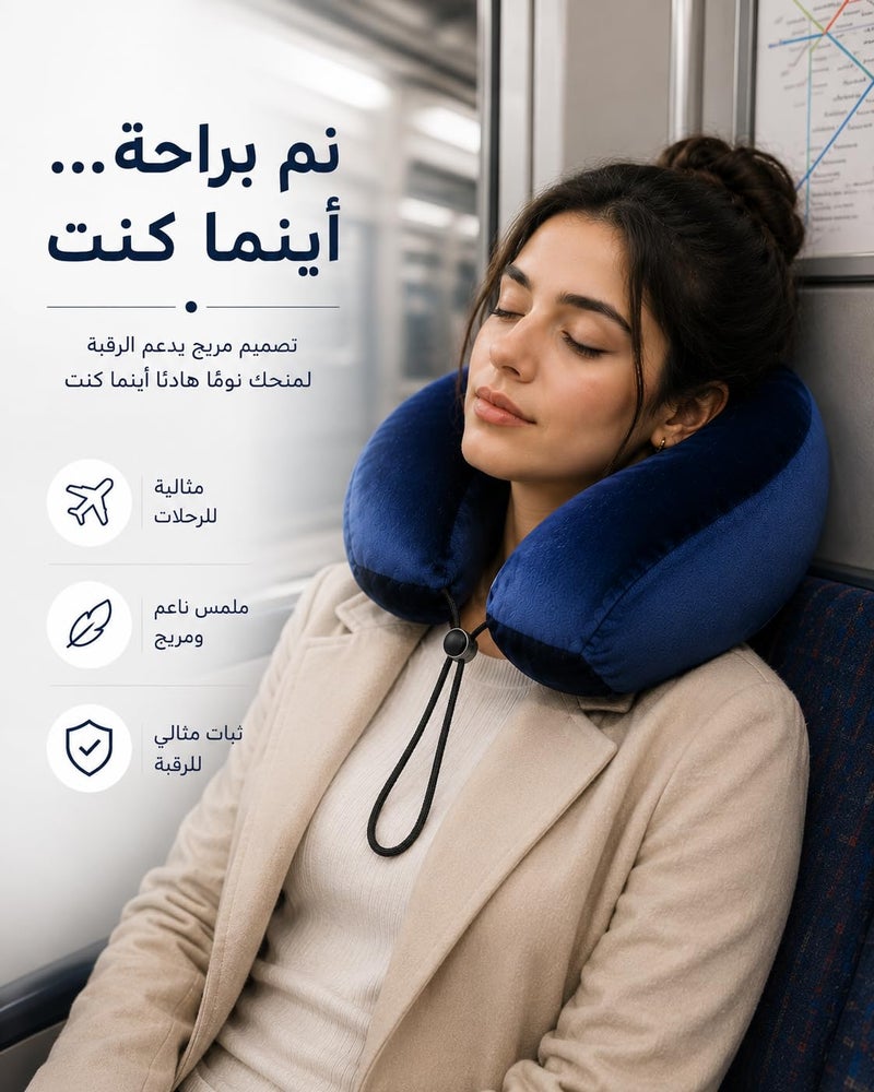 Travel Neck Pillow, Memory Foam Neck Pillow with Removable Washable Premium Velvet Cover for Easy Cleaning (Navy) - Image 5