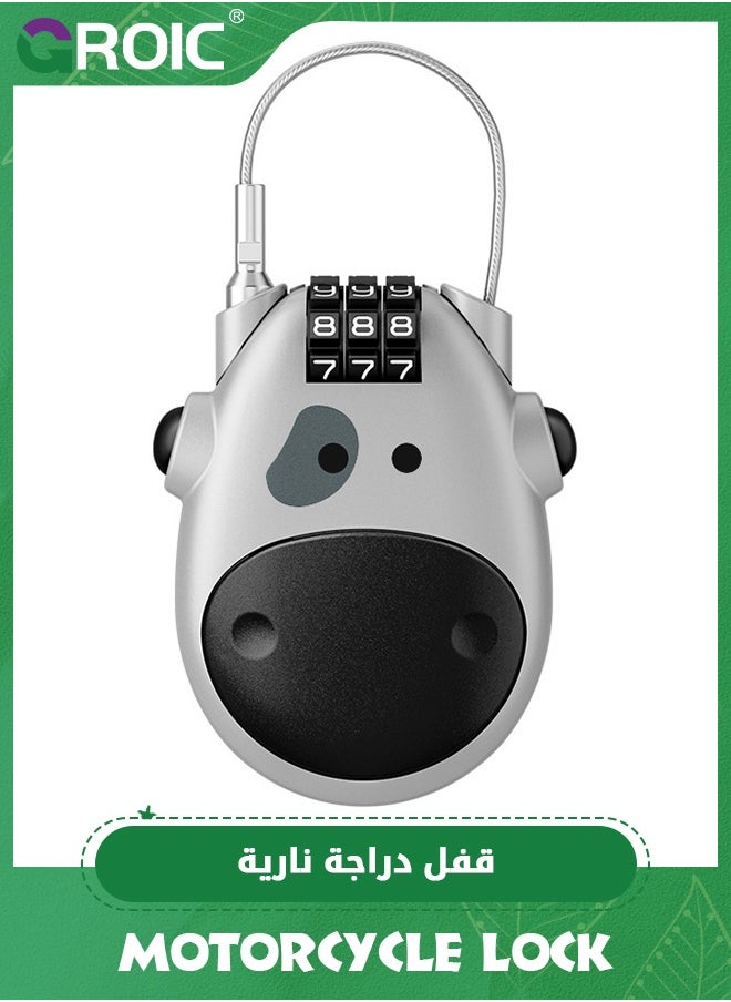 GROIC Motorcycle Lock Cable Lock with 3 Number Discs Suitcase Travel Security Combination Lock with Extendable 80cm Wire Rope Security Level Very High for Bicycles, Motorcycles, Luggage (Silver)  - Image 1