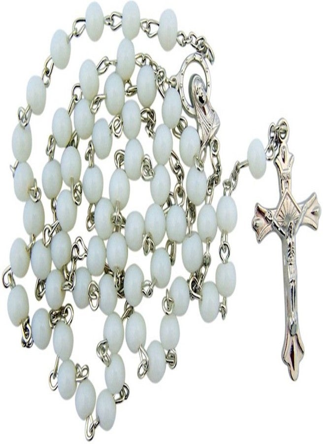 CB White Glass Beads Rosary, 6mm Beads, Great for Women or Girls