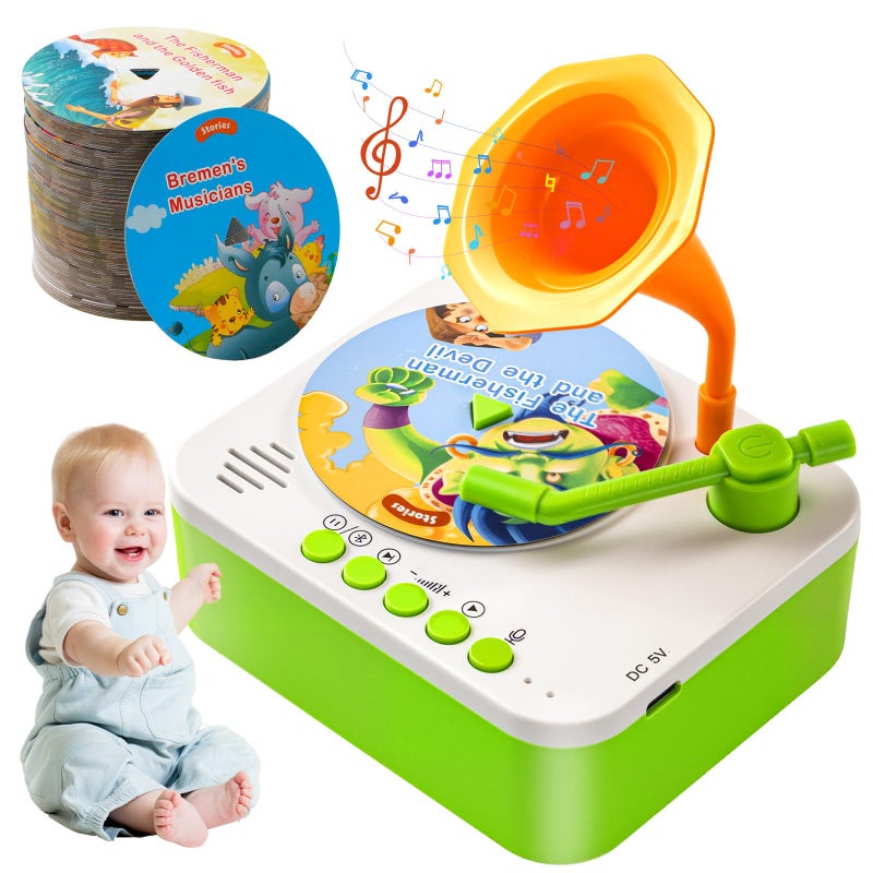 yimido Kids Phonograph Toddler Record Player with 96 Learning Cards Early Education Machine Record Player Music Box Storyteller pop Speakers Gift for Boys and Girls - Image 2