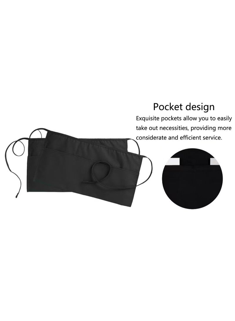 Waist Skirt with 3 Pockets - Black Waitress Waitress Short Apron  - Image 4
