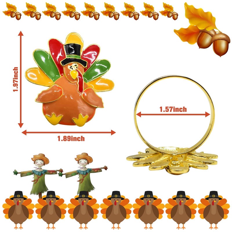 Legigo Set of 12 Turkey Napkin Rings for Thanksgiving Decorations- Thanksgiving Napkin Holder Fall Napkin Rings for Dinner Wedding Banquet Family Gatherings Table Settings Decor Present - Image 2