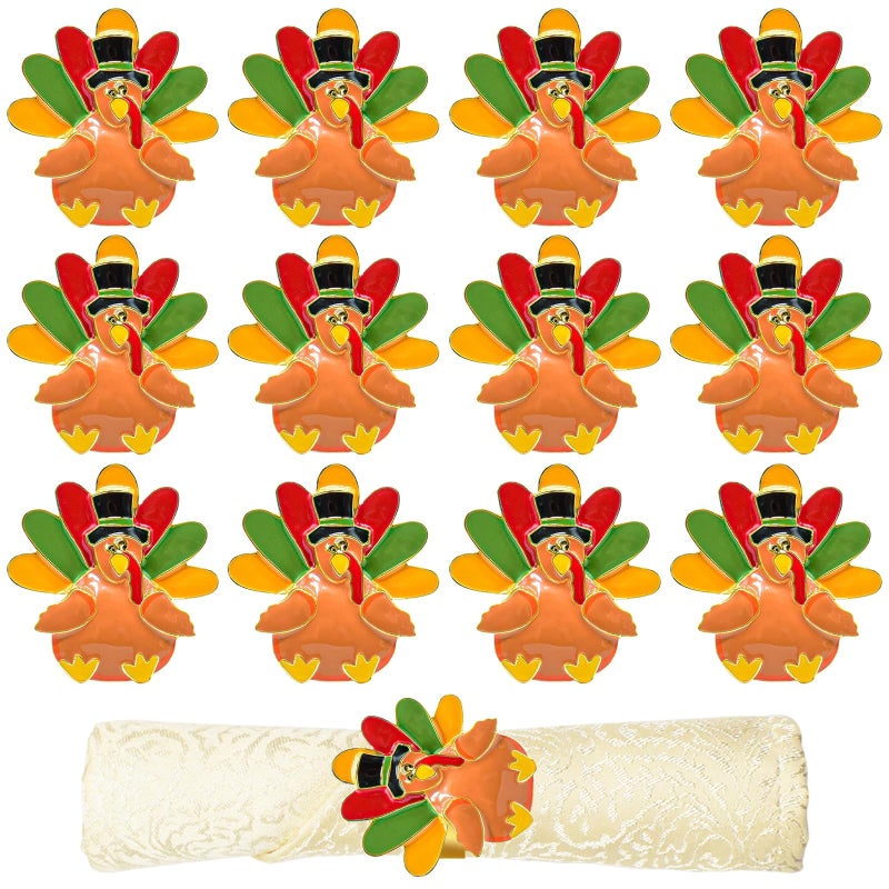 Legigo Set of 12 Turkey Napkin Rings for Thanksgiving Decorations- Thanksgiving Napkin Holder Fall Napkin Rings for Dinner Wedding Banquet Family Gatherings Table Settings Decor Present - Image 1