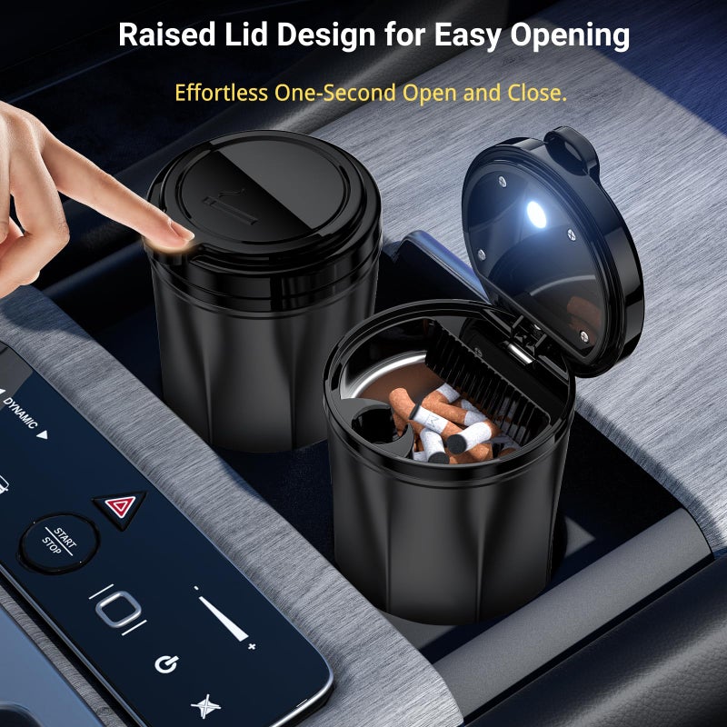 Tmengdao Smokeless Ashtray for Car - Stainless Steel Inner Liner, Portable Cup Holder Ashtray with Lid, Odor-Proof & LED Light, Multifunctional Desktop Bin for Cigarettes, Snack Waste, Office, Home - Image 2