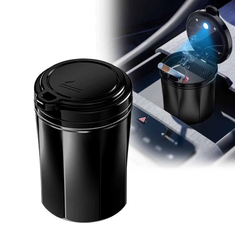 Tmengdao Smokeless Ashtray for Car - Stainless Steel Inner Liner, Portable Cup Holder Ashtray with Lid, Odor-Proof & LED Light, Multifunctional Desktop Bin for Cigarettes, Snack Waste, Office, Home - Image 1