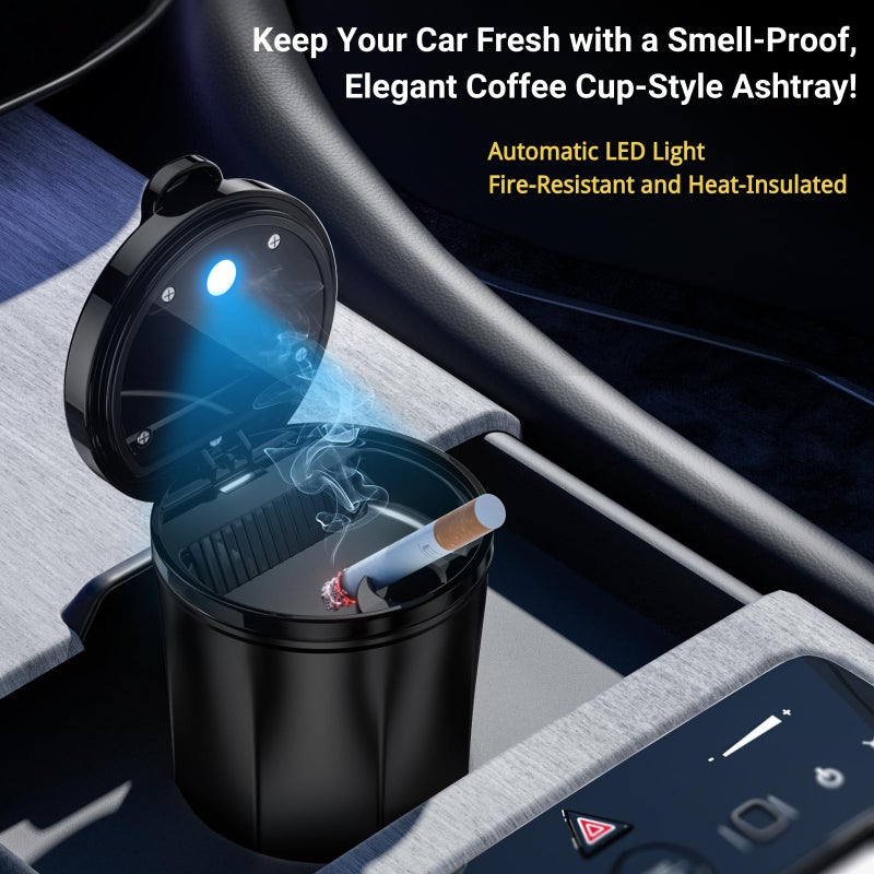 Tmengdao Smokeless Ashtray for Car - Stainless Steel Inner Liner, Portable Cup Holder Ashtray with Lid, Odor-Proof & LED Light, Multifunctional Desktop Bin for Cigarettes, Snack Waste, Office, Home - Image 5