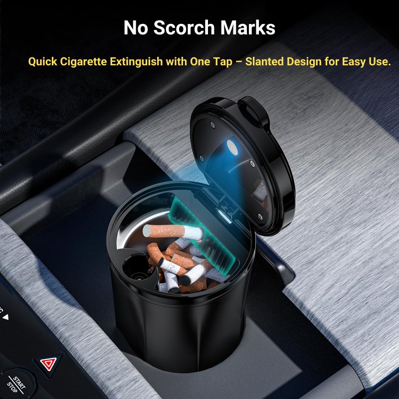 Tmengdao Smokeless Ashtray for Car - Stainless Steel Inner Liner, Portable Cup Holder Ashtray with Lid, Odor-Proof & LED Light, Multifunctional Desktop Bin for Cigarettes, Snack Waste, Office, Home - Image 4