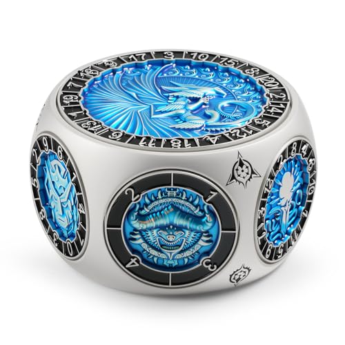 DNDND Unique Hexagonal Spinner Metal Dice 8in1 DND Dice with Dual D20 Monster Themed Dice Set for DND Dungeons and Dragons Dungeon Masters with Collectible Gift Tin Silver with Blue - Image 1