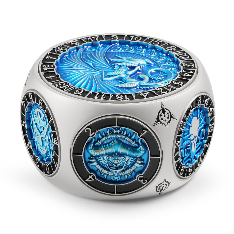 DNDND Unique Hexagonal Spinner Metal Dice 8in1 DND Dice with Dual D20 Monster Themed Dice Set for DND Dungeons and Dragons Dungeon Masters with Collectible Gift Tin Silver with Blue - Image 3