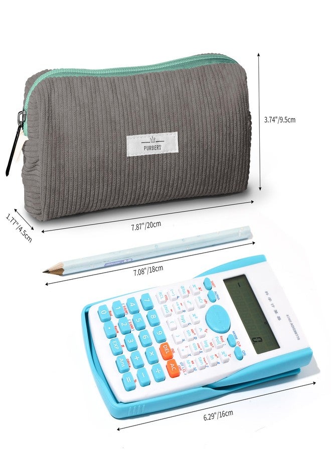 Purbert Pencil Bag Pen Case, Soft Corduroy Small Pencil Pouch Organizer with Zipper, Cute Pencil Case Pouch Stationery for Girls - Grey - Image 3