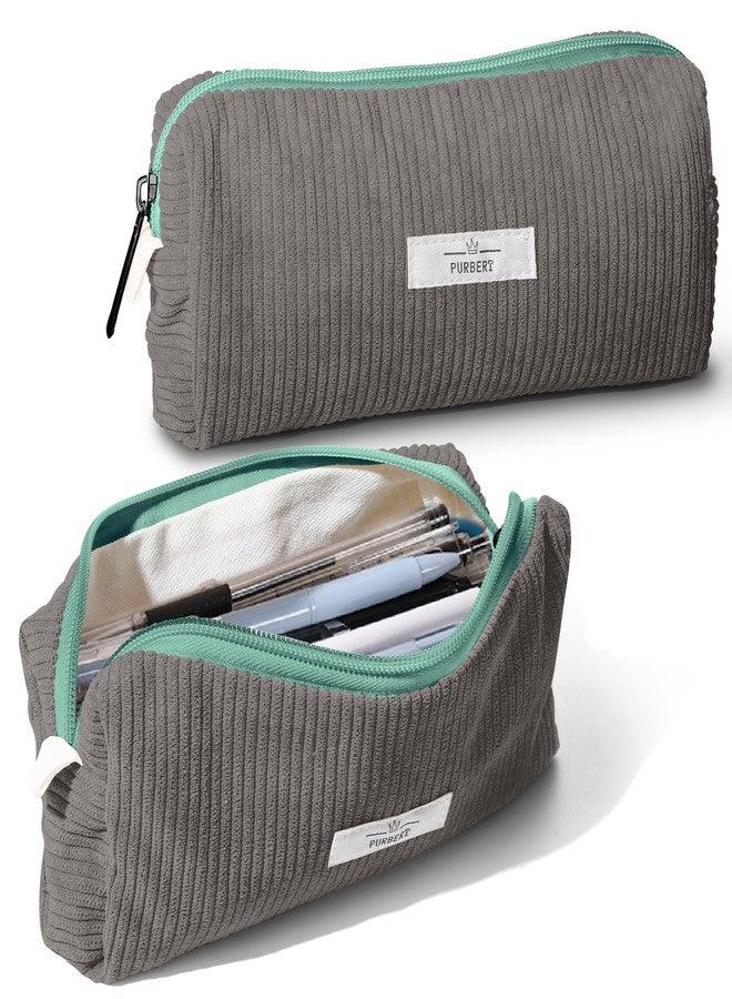 Purbert Pencil Bag Pen Case, Soft Corduroy Small Pencil Pouch Organizer with Zipper, Cute Pencil Case Pouch Stationery for Girls - Grey - Image 1