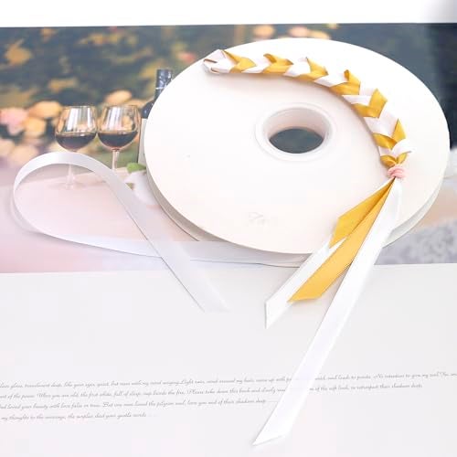 QingHan Double Faced White Satin Ribbon: 3/8 Inch 100 Yards Roll - Image 5