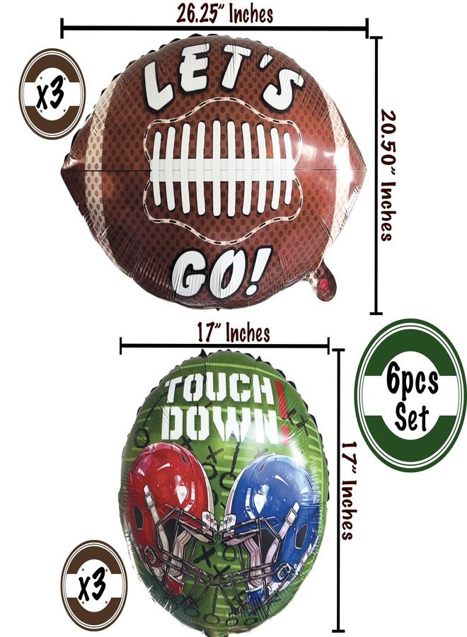 BASHOUT Football Party Balloon Set | 6pcs Game Day Foil Balloons | 3 Brown, XL 26” Football Shape Balloons plus 3 Green, Round 17” Touchdown | Big Game, Tailgate, Football Party Decorations Balloons | BASHOUT - Image 4