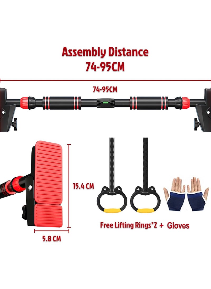 Eworld - Sturdy Doorway Chin-up bar with Gloves & Children Hanging Rings, Featuring 2-way Safe Support, Locking Adjustable Width and No-Screw Wall Mount, All-in-One Gym System for Total Upper Body Workout - Image 1