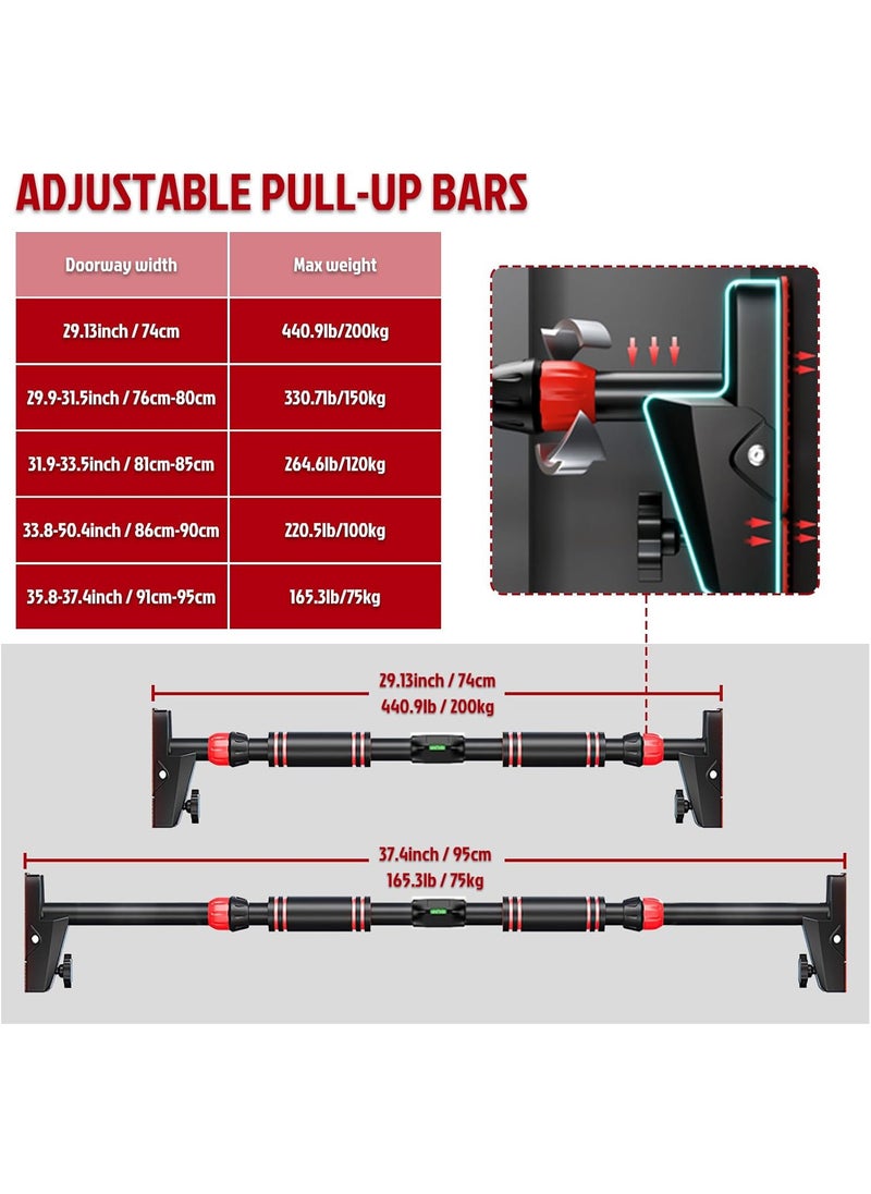 Eworld - Sturdy Doorway Chin-up bar with Gloves & Children Hanging Rings, Featuring 2-way Safe Support, Locking Adjustable Width and No-Screw Wall Mount, All-in-One Gym System for Total Upper Body Workout - Image 1