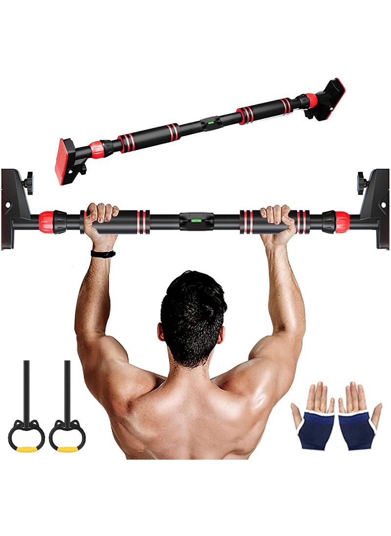 Eworld - Sturdy Doorway Chin-up bar with Gloves & Children Hanging Rings, Featuring 2-way Safe Support, Locking Adjustable Width and No-Screw Wall Mount, All-in-One Gym System for Total Upper Body Workout - Image 1