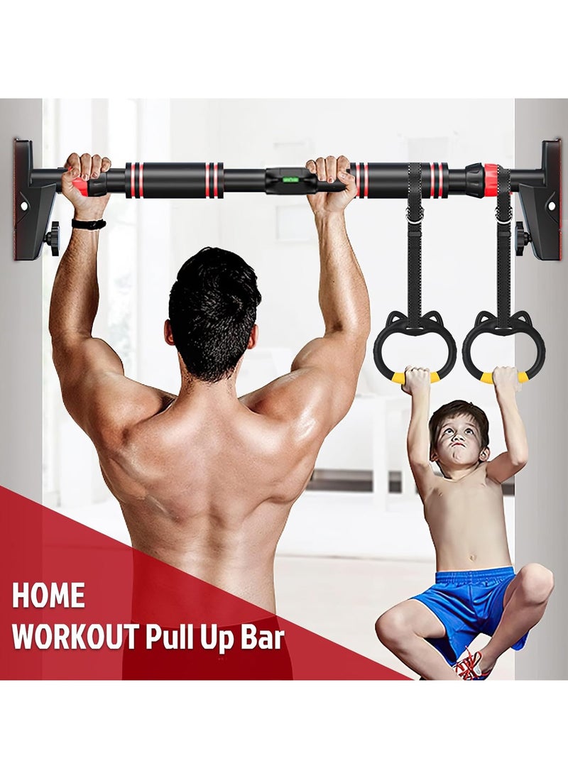 Eworld - Sturdy Doorway Chin-up bar with Gloves & Children Hanging Rings, Featuring 2-way Safe Support, Locking Adjustable Width and No-Screw Wall Mount, All-in-One Gym System for Total Upper Body Workout - Image 1