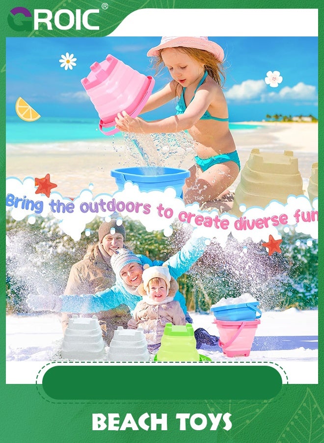 GROIC 17 Pcs Collapsible Beach Toys Sand for Toddlers 1-3, Toy Kids, Buckets Sandbox Toddler with Multi Mold Shovel - Image 4