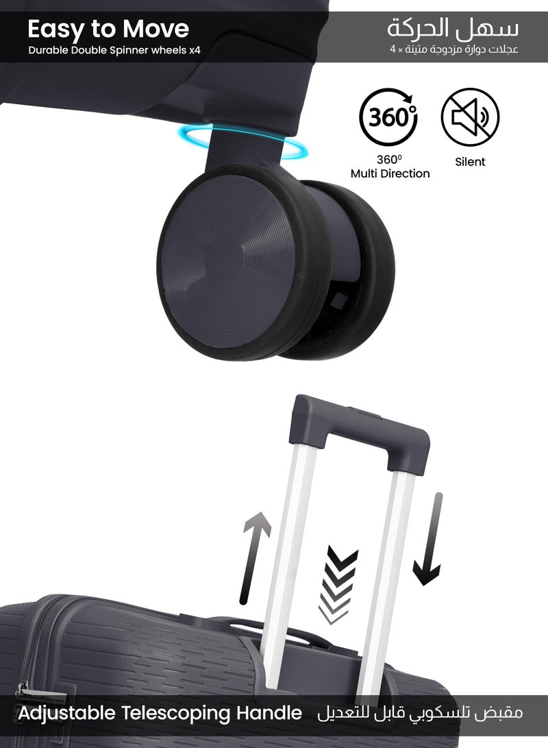 Parajohn Skyline Series Set of 2 Luggage| Small 10KG & Large 30KG Polypropylene 8 Wheel Trolley Hardsided Travel Suitcase - Grey - Image 4