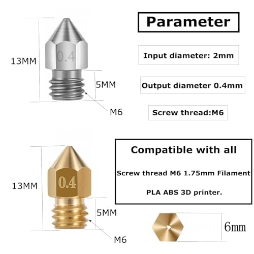 Serplex® 32PCS 3D Printer Nozzle MK8 Nozzle 3D Printer Extruder Nozzle High Temperature Pointed Wear Resistant Nozzle for Makerbot Creality CR-10 5 Different Size 0.2 mm, 0.4 mm, 0.5mm, 0.6 mm, 0.8 mm - Image 2