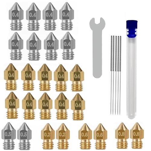 Serplex® 32PCS 3D Printer Nozzle MK8 Nozzle 3D Printer Extruder Nozzle High Temperature Pointed Wear Resistant Nozzle for Makerbot Creality CR-10 5 Different Size 0.2 mm, 0.4 mm, 0.5mm, 0.6 mm, 0.8 mm - Image 1